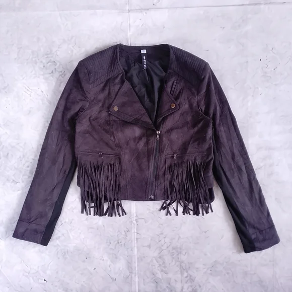 Fringe Suede Moto Jacket - Dark Brown DESIGN LAB LORD & TAYLOR - Picture 1 of 10